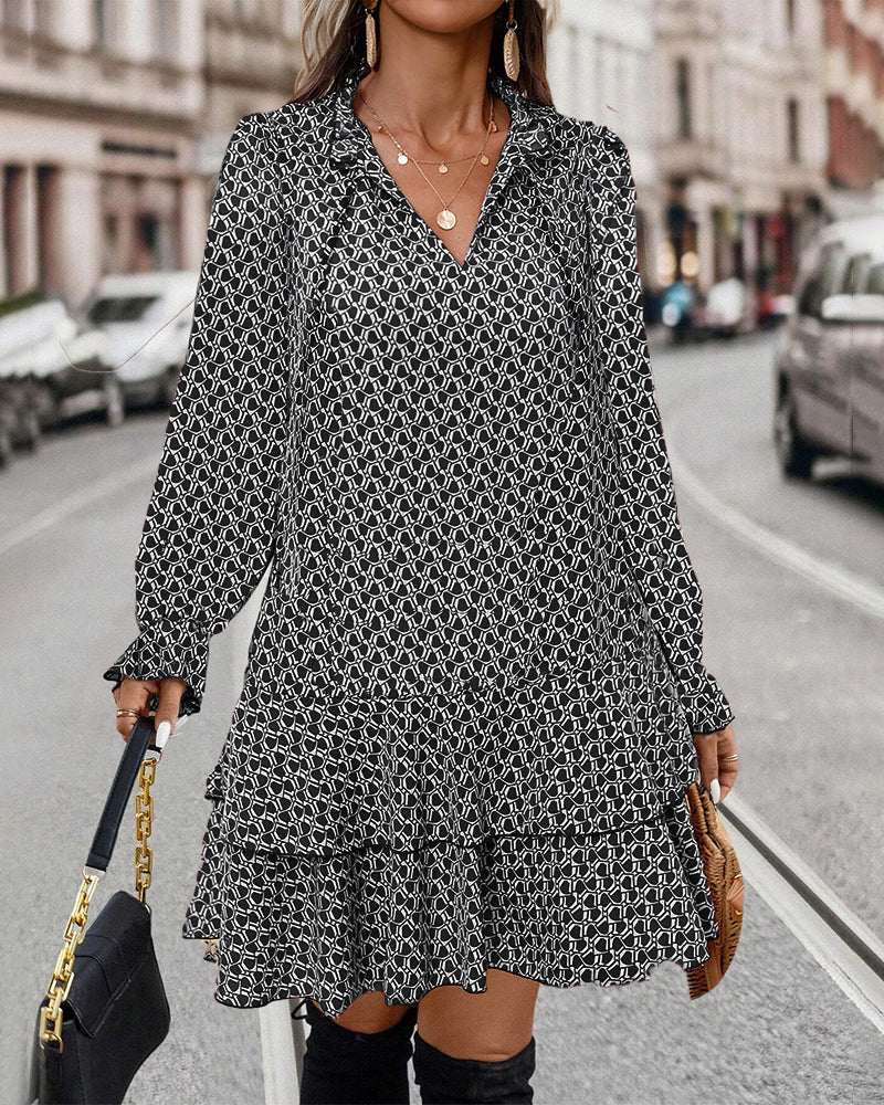 Amelia I Printed Long-Sleeve Dress