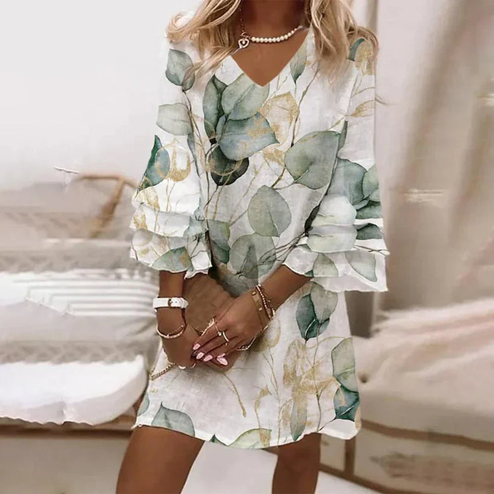 Romantic Floral Print V-Neck Mini Dress
