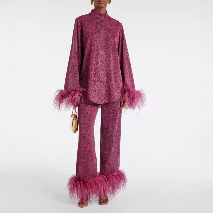 Mary™ - Feather Collar Two-Piece Set