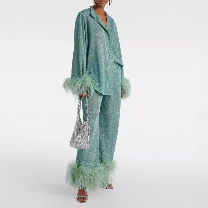 Mary™ - Feather Collar Two-Piece Set