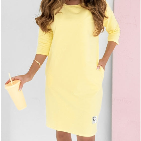 Lieka™ | Women’s Round Neck 3/4 Sleeve Dress with Pockets